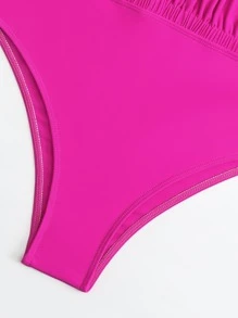 Swim Vcay Summer Beach Cut Out Halter One Piece Swimsuit - Hot Pink - View 4
