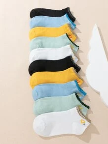 10對女孩愛心圖案短襪 - 彩色 - 查看 2