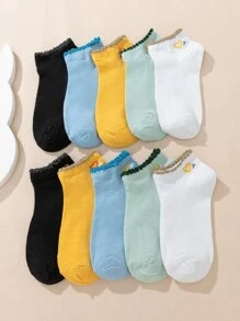 10對女孩愛心圖案短襪 - 彩色 - 查看 3