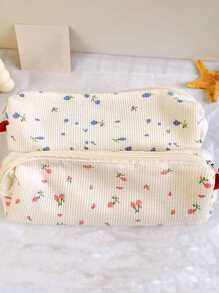 1pc Flower Print Pencil Bag - Blue - View 4