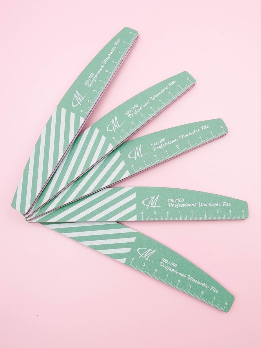 5pcs Striped 100/180 Grit Nail Files Double Sided Emery Board Washable Emery Boards Reusable Nail Buffers Manicure Tools For Natural Nails Acrylic Nails Home And Salon Use - Multicolor - View 1