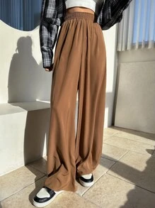 DAZY Solid Wide Leg Trousers - Brown - View 1