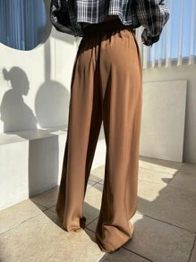 DAZY Solid Wide Leg Trousers - Brown - View 2