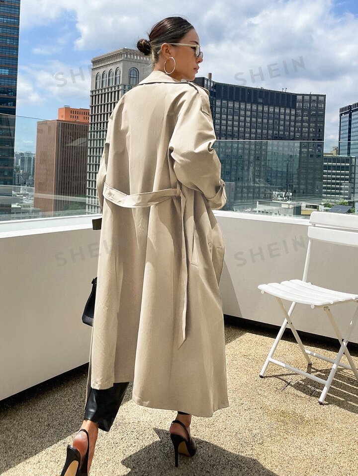 DAZY Lapel Neck Raglan Sleeve Belted Trench Coat | SHEIN