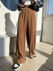 DAZY Solid Wide Leg Trousers - Brown - View 3