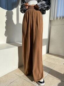 DAZY Solid Wide Leg Trousers - Brown - View 4