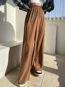 DAZY Solid Wide Leg Trousers - Brown - View 5