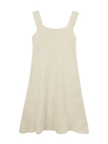 Vestido de punto unicolor tejido de canalé - Beis - Ver 2