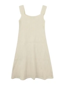 Vestido de punto unicolor tejido de canalé - Beis - Ver 4