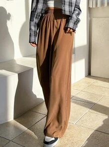 DAZY Solid Wide Leg Trousers - Brown - View 6