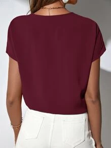 SHEIN Clasi 对比色凸纹蕾丝蝙蝠袖衬衫、短袖上衣