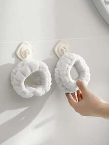 2pcs Solid Fuzzy Bath Wrist Band, Simple White Polyester Wristbands For Washing Face - White - View 3