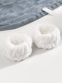 2pcs Solid Fuzzy Bath Wrist Band, Simple White Polyester Wristbands For Washing Face - White - View 5