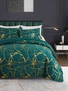 3pcs Metallic Marble Pattern Duvet Cover Set Without Filler, Modern Polyester Bedding Set, For All Season - Multicolor - View 1