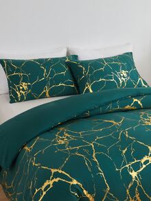 3pcs Metallic Marble Pattern Duvet Cover Set Without Filler, Modern Polyester Bedding Set, For All Season - Multicolor - View 2