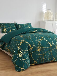 3pcs Metallic Marble Pattern Duvet Cover Set Without Filler, Modern Polyester Bedding Set, For All Season - Multicolor - View 3