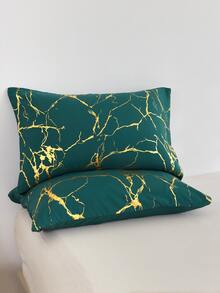 3pcs Metallic Marble Pattern Duvet Cover Set Without Filler, Modern Polyester Bedding Set, For All Season - Multicolor - View 4