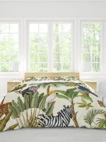 3 cái/bộ Bộ vỏ chăn họa tiết động vật & nhiệt đới không có chất độn, Bộ vỏ chăn vải hiện đại (1 vỏ chăn, 2 vỏ gối), dành cho gia đình - Nhiều màu - Xem 5