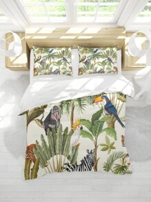 3 cái/bộ Bộ vỏ chăn họa tiết động vật & nhiệt đới không có chất độn, Bộ vỏ chăn vải hiện đại (1 vỏ chăn, 2 vỏ gối), dành cho gia đình - Nhiều màu - Xem 7