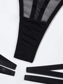 Mesh Garter Bustier Set With Oversleeves - Black - View 4