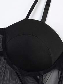 Mesh Garter Bustier Set With Oversleeves - Black - View 5
