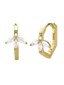 A Pair s925 Sterling Silver Simple Hoop Earring For Woman Wedding Jewelry Fine Earring - Gold - View 2