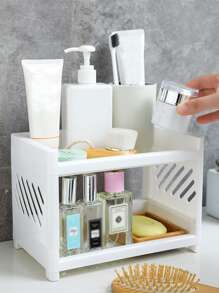 1pc Double Layer Storage Rack, Simple White Multifunction PP Storage Holder For Household