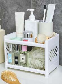 1pc Double Layer Storage Rack, Simple White Multifunction PP Storage Holder For Household
