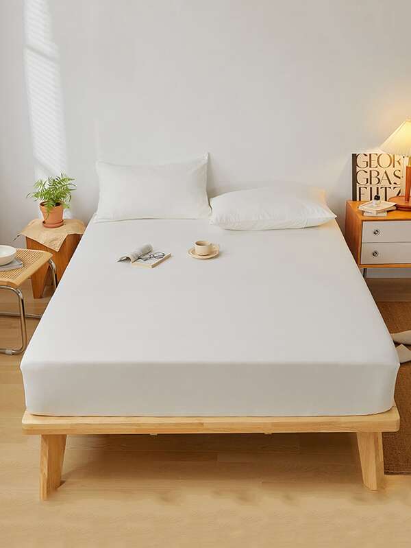 1pc Solid Color Fitted Sheet, Simple Plain Color Soft Bedding Fitted Sheet For Bedroom