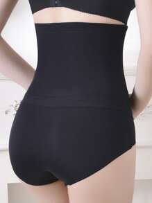 FINETOO Contrast Mesh High Waisted Shapewear Panty - Black - View 2