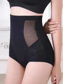 FINETOO Contrast Mesh High Waisted Shapewear Panty - Black - View 3