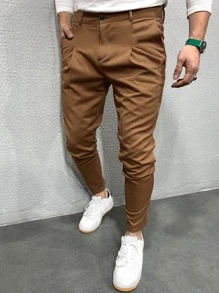 Manfinity Homme Men Slant Pocket Cropped Suit Trousers - Brown - View 1