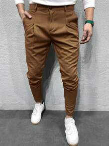 Manfinity Homme Men Slant Pocket Cropped Suit Trousers - Brown - View 3