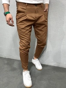 Manfinity Homme Men Slant Pocket Cropped Suit Trousers - Brown - View 4