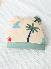 嬰兒卡通圖案撞色滾邊連身短褲和帽 - 杏色 - 查看 3