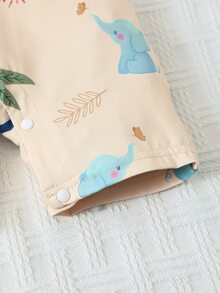 嬰兒卡通圖案撞色滾邊連身短褲和帽 - 杏色 - 查看 5