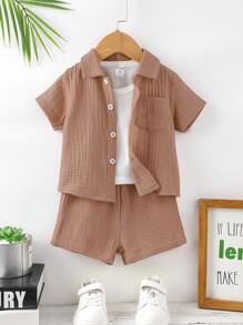 Đứa bé trai Đã vá Túi Áo sơ mi & Quần short Với Áo ba lỗ - Nhiều màu - Xem 1