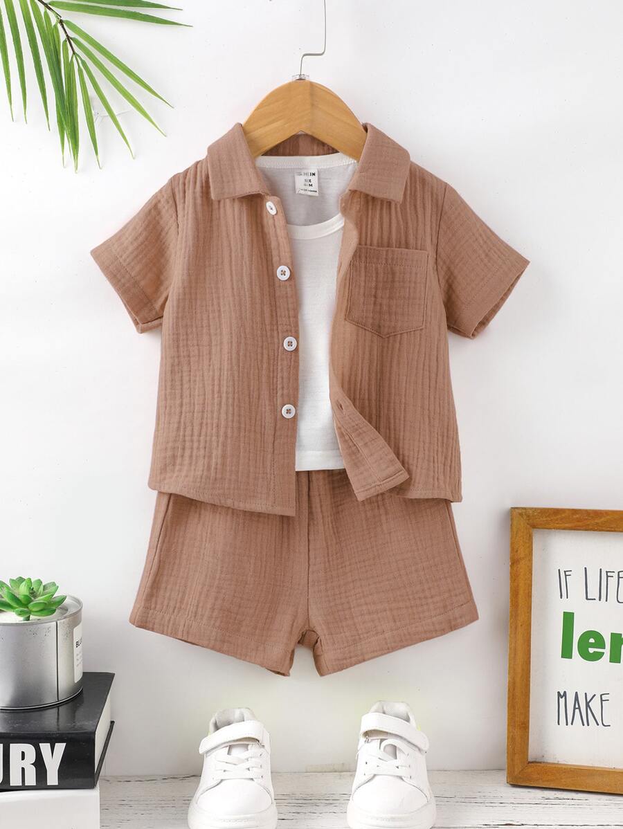 Đứa bé trai Đã vá Túi Áo sơ mi & Quần short Với Áo ba lỗ - Nhiều màu - Xem 1