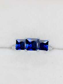 Cubic Zirconia Decor Ring - Royal Blue - View 1