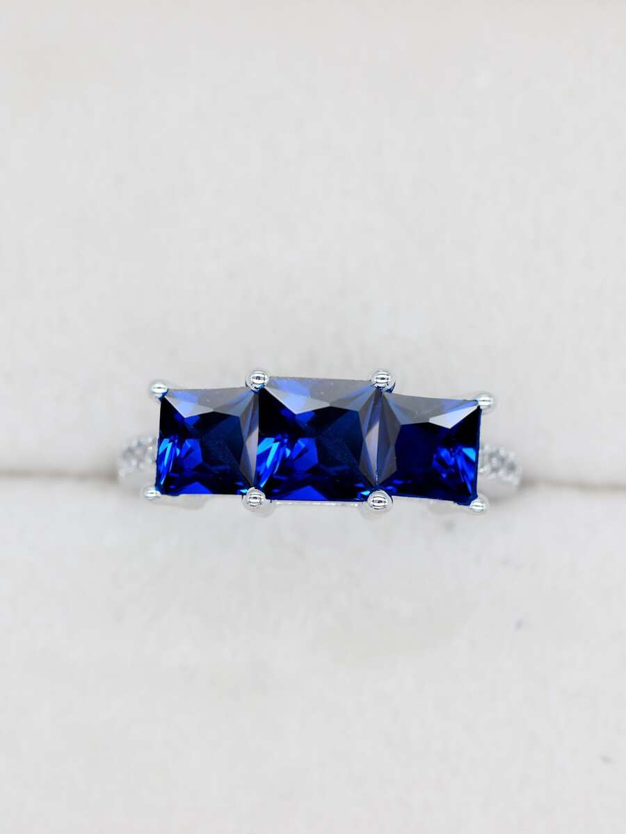 Cubic Zirconia Decor Ring - Royal Blue - View 1