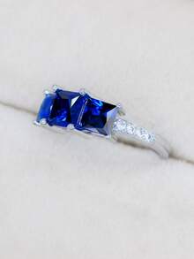 Cubic Zirconia Decor Ring - Royal Blue - View 3