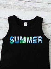 Baby Boy 2pcs Letter & Tropical Print Tank Top