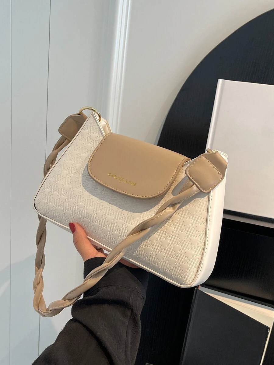 Letter Graphic Flap Hobo Bag - Multicolor - View 1