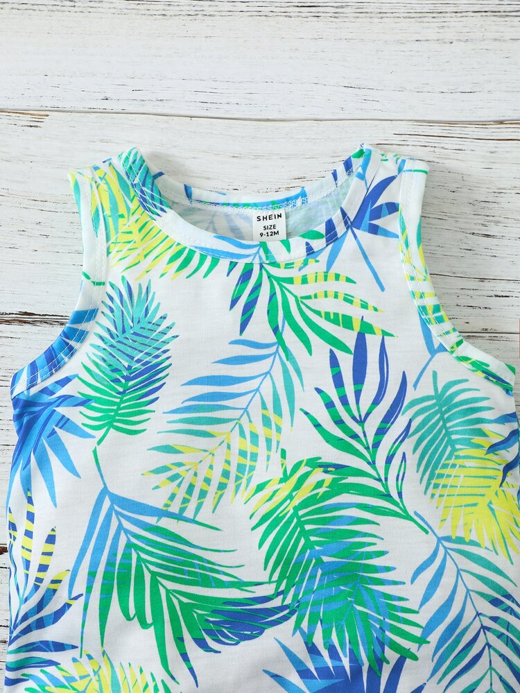 Baby Boy 2pcs Letter & Tropical Print Tank Top - Multicolor - View 5