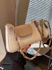 Letter Graphic Flap Hobo Bag - Multicolor - View 2