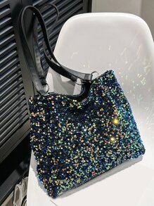 Sequin Decor Shoulder Tote Bag - Multicolor - View 1