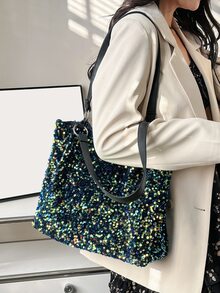 Sequin Decor Shoulder Tote Bag - Multicolor - View 2