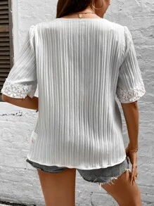 SHEIN LUNE 大碼拼接水溶蕾絲襯衫 - 白色 - 查看 6