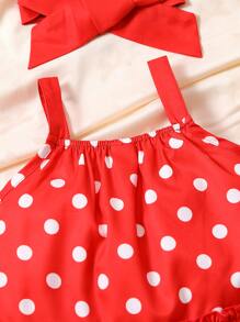 Baby Polka Dot Print Cami Top & Layered Ruffle Skort & Headband - Red - View 4