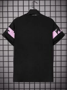 Manfinity VCAY 男款T卹，合身領口短袖圖形T恤，棕櫚樹休閒時尚男裝夏季衣服 - 黑色 - 查看 3